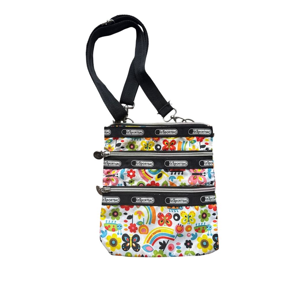 LeSportsac Triple Zip Crossbody Bag in Bright Garden Print Rainbow